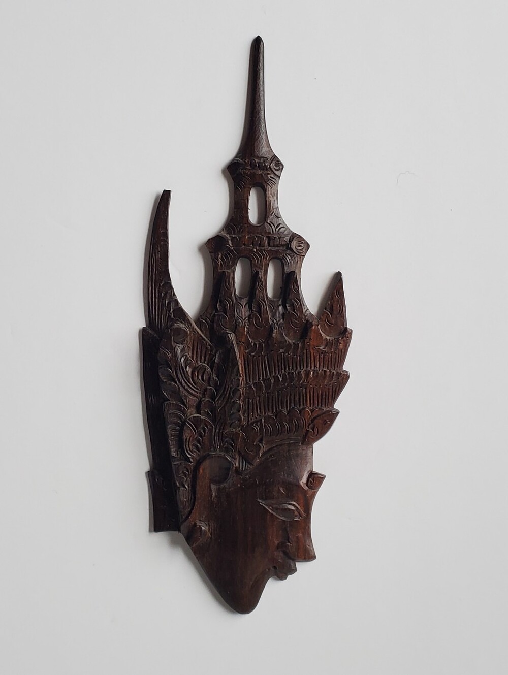Vintage Balinese Hand Carved Wood Wall Plaque Mask Sita Ramayana Folk Art